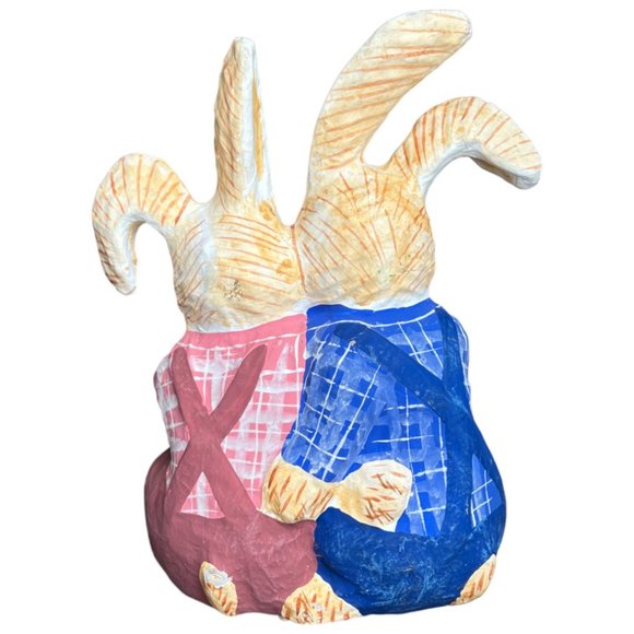 RARE! Vtg Paper Mache Bunnies Vibrant Colors Walmart Handpainted Philippines 12" - Picture 15 of 15